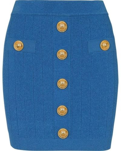 Balmain Embossed-buttons Knit Mini Skirt - Blue