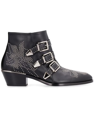 Chloé Susan Studded Leather Ankle Boots - Black