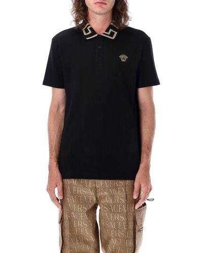 Versace Greca Short-sleeved Polo Shirt - Black