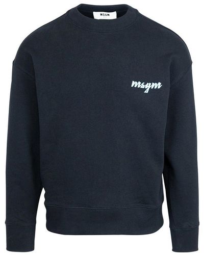 MSGM Crewneck Sweatshirt With Logo - Blue