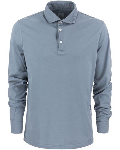 Fedeli Long-sleeved Cotton Polo Shirt - Blue