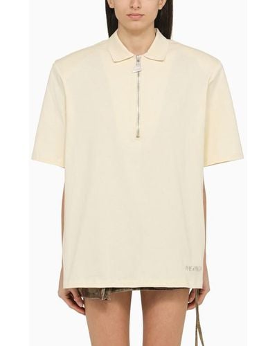 The Attico Cream-Coloured Polo Shirt With Oversize Shoulders - Natural