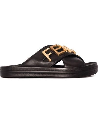 Fendi Graphy Leather Sandal - Black