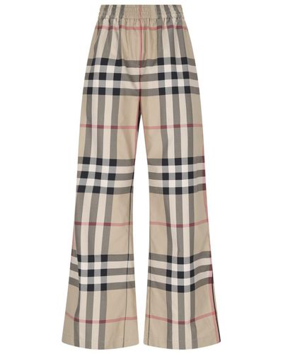 Burberry 'check' Wide Pants - Natural