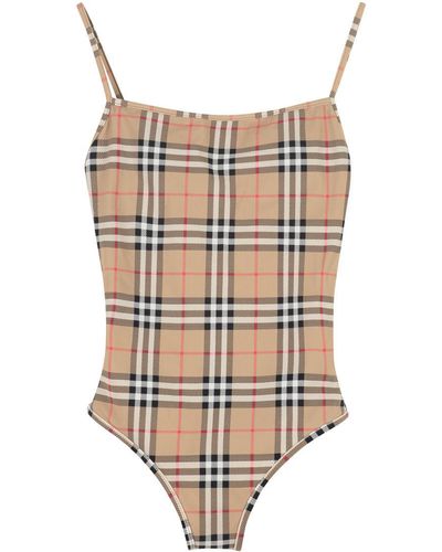 Burberry Vintage Check Motif One-piece Swimsuit - Natural