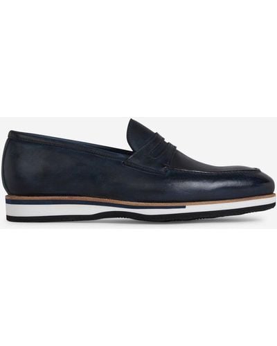 Bontoni Constrast Sole Leather Loafers - Blue