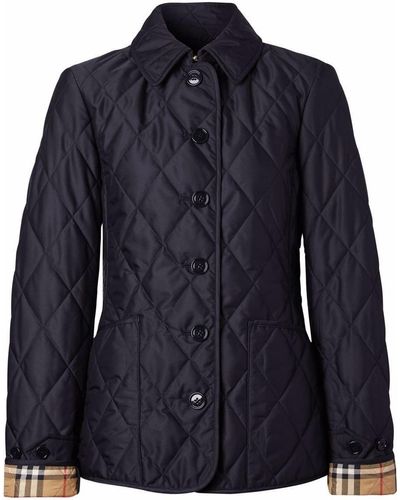 Burberry Check Motif Quilted Jacket - Blue