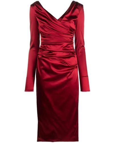 Dolce & Gabbana Draped Satin Midi Dress - Red