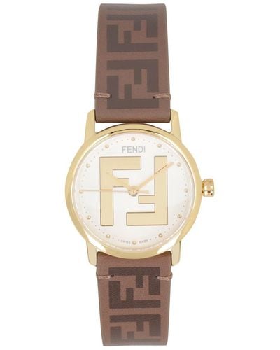 Fendi F Is Watch With Leather Strap - Natural