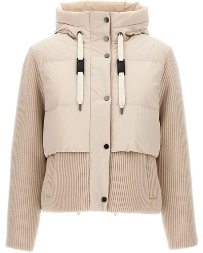 Brunello Cucinelli Two-material Down Jacket Casual Jackets, Parka - Natural