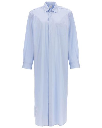 Vetements Logo Embroidery Long Shirt Dress Dresses - Blue