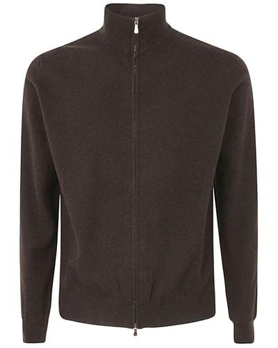 FILIPPO DE LAURENTIIS Wool Cashmere Long Sleeves Full Zipped Jumper - Brown