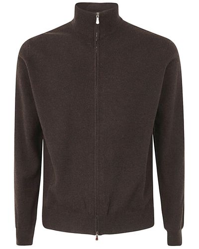 FILIPPO DE LAURENTIIS Wool Cashmere Long Sleeves Full Zipped Sweater - Brown