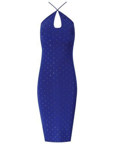 Elisabetta Franchi Knitted Midi Dress With Rhinestones - Blue