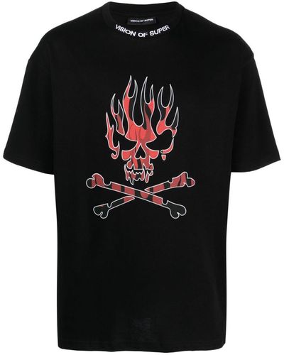 Vision Of Super Black T-shirt With Red Skull Print Clothing