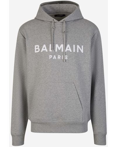 Balmain Logo Hood Sweatshirt - Gray