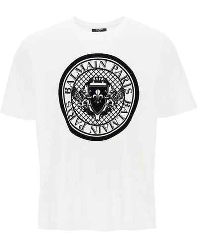 Balmain T-shirt With Flocked Coin Print - White