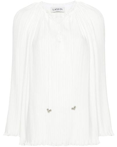 Lanvin Long Sleeve Pleated Blouse Open Neck - White