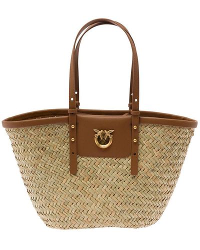 Pinko 'Love Summer' Tote Bag With Logo Detail - Natural