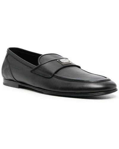 Dolce & Gabbana Leather Loafers With Logo Plaque - Black