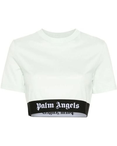 Palm Angels Logo-Jacquard Cropped T-Shirt - White