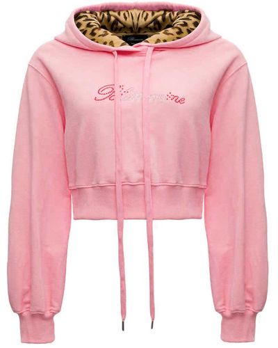 Blumarine Pink Cropped Jersey Hoodie With Logo