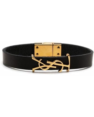 Saint Laurent Ysl Charm Leather Bracelet - Black