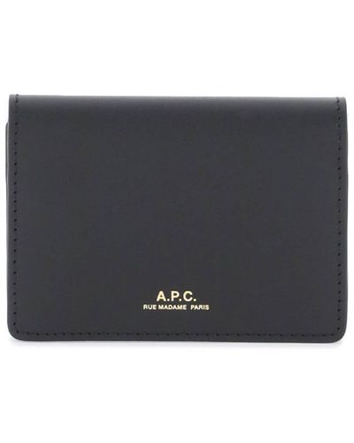 A.P.C. Leather Stefan Card Holder - Grey