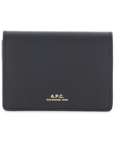 A.P.C. Leather Stefan Card Holder - Gray