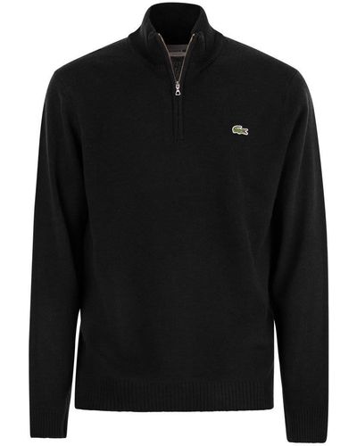 Lacoste Wool Pullover With High Neck - Black