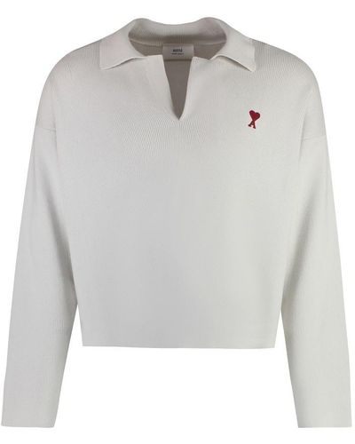 Ami Paris Cotton-Wool Blend Sweater - White