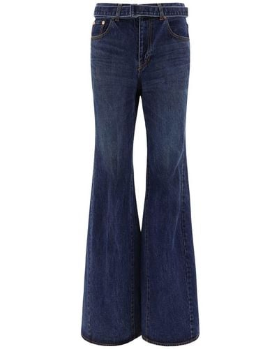 Sacai Belted Flared Jeans - Blue
