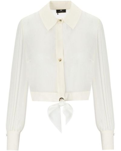 Elisabetta Franchi Ivory Cropped Shirt With Knot - White