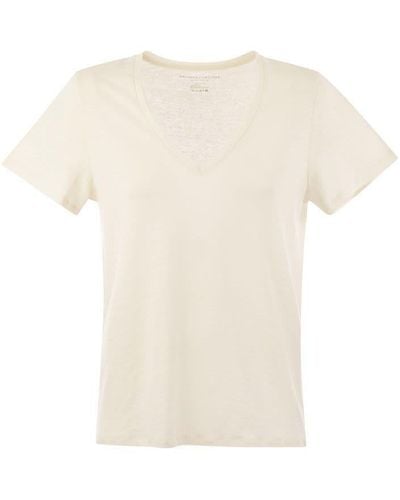 Majestic Filatures Linen V-neck T-shirt With Short Sleeves - White