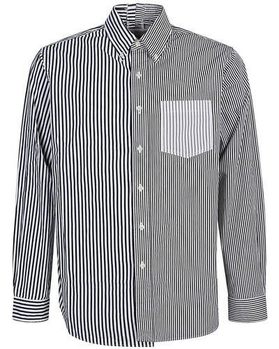 E.L.V. Denim Contrast Striped Cotton Shirt - Blue