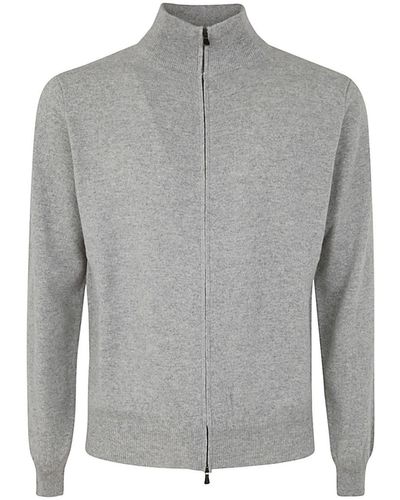 FILIPPO DE LAURENTIIS Wool Cashmere Long Sleeves Full Zipped Sweater - Grey
