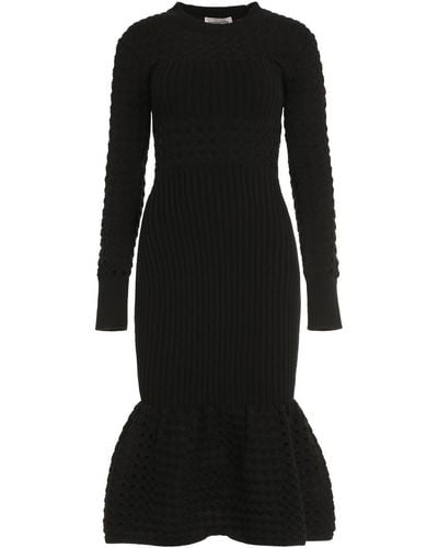 Alexander McQueen Ribbed Knit Midi Dress - Black