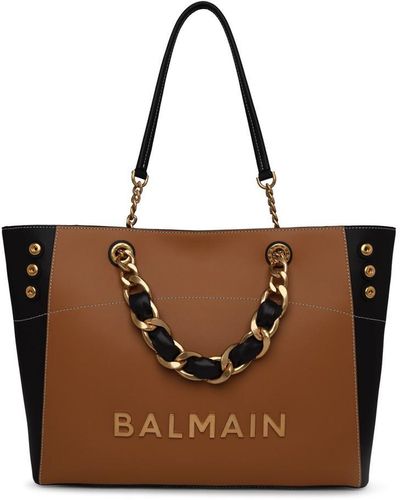 Balmain '1945' Two-tone Leather Bag - Brown