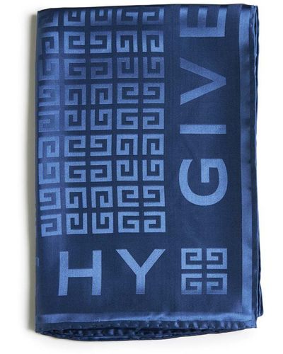 Givenchy Logo And 4g Silk Scarf - Blue