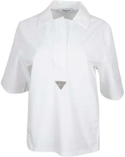 Fabiana Filippi Short-Sleeved Polo T-Shirt With Collar Made Of Jersey Cotton On The Front And Ribbed On The Back. Point Of Light On The Neckline - White