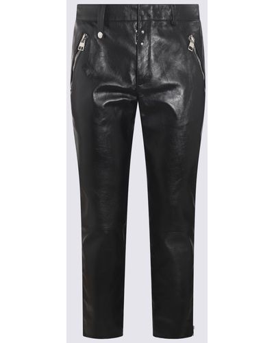 Alexander McQueen Black Leather Trousers - Grey