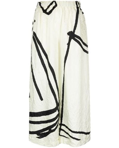 Daniela Gregis Wide Leg Printed Silk Trousers - White