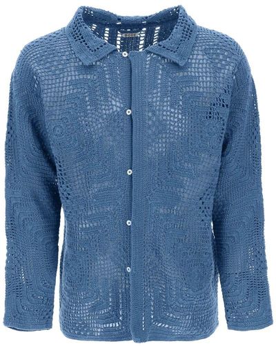 Bode Overdyed Crochet Shirt - Blue