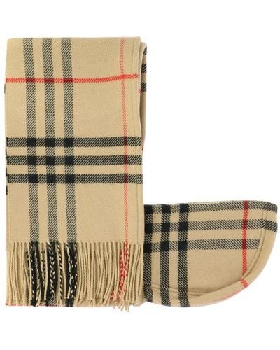 Burberry Check Wool Cashmere Hooded Scarf - Natural