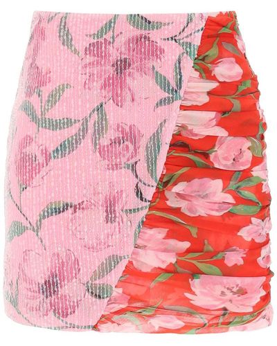 ROTATE BIRGER CHRISTENSEN Rotate Floral Print And Sequin Mini Skirt - Pink