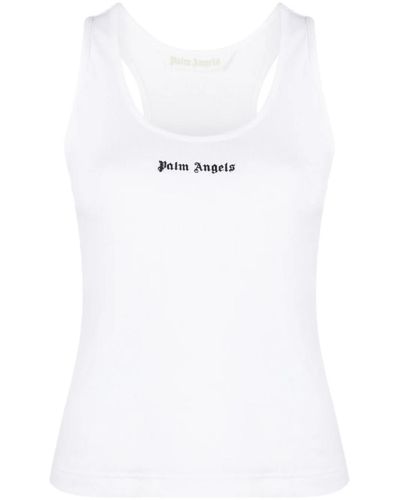 Palm Angels Logo-print Ribbed Tank Top - White