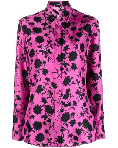 Versace Floral Silhouette-print Silk Shirt - Pink
