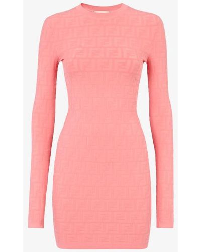 Fendi Mini Dress In Jacquard Knit With Ff Monogram - Pink