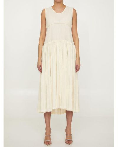 Jil Sander Pleated Cotton Dress - Natural