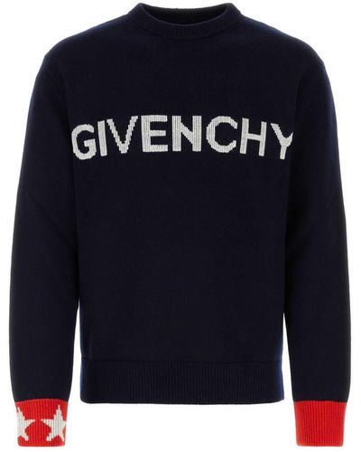 Givenchy Logo Intarsia Crewneck Sweater - Blue